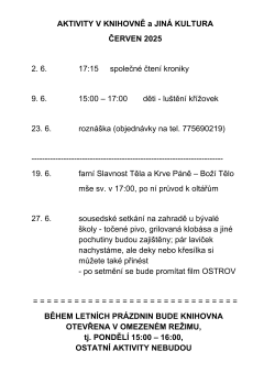 AKTIVITY V KNIHOVNĚ I MIMO NI ČERVEN 